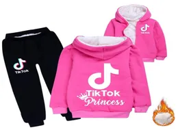 Tiktok Children039s Cardigan Manga Longa Zíper Veludo Hoodies Calças Tik Tok BoyGirl Set Adolescente Crianças Inverno Moletom Hoode6646574