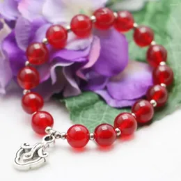 Strand 10mm Round Red Jade Beads Chalcedony Armband Handkedja för kvinnliga flickor gåvor Stone Prevalent Diy Jewelry Making Design hänge