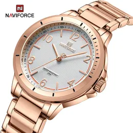 Ankomst Naviforce Fashion Woman Titta på vattenbeständig kvinnlig armbandsur Rostfritt stål Lady Quartz Armband Girt 240305