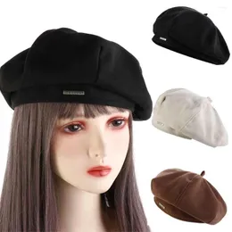 Berets Harajuku Woolen Baskenmütze Hut Casual Maler Y2K Achteckige Kappe Künstler Schirmmütze Damen