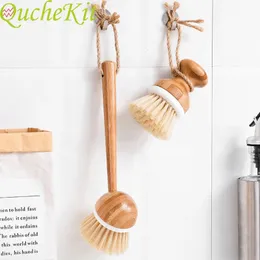 Multifunktion Hemkök Tvättredskap Trä Långhandtag Pan Pot Cleaning Brush Dish Tools 230308