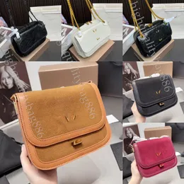 Nuova borsa di design di alta qualità donna Marchio famoso Borsa a tracolla di lusso tofu bun Pelle scamosciata trapuntata con marchio in metallo Texture di moda Borsa sotto le ascelle piccola borsa a tracolla quadrata