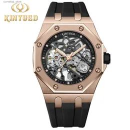 Altri orologi KINYUED moda bifacciale super trasparente cavo automatico da uomo meccanico luminoso funzione impermeabile da uomo Y240316