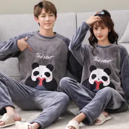 Sleepwear Autumn Winter Women Pamas Warm Flanell Pamas Set Par Sleepwear Family Pijama Lover Night Men Women Casual Men Pyjamas