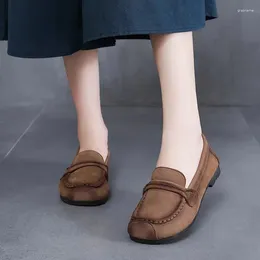 Sapatos casuais outono tendão de carne sola macia couro feminino feijão salto plano único confortável mãe grávida