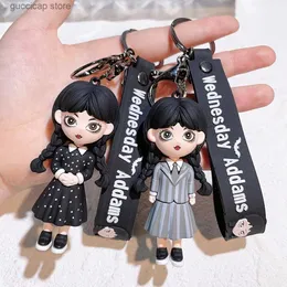 Keychains Lanyards onsdag Addams Sile Keychain Toy Thing Hand Home Decor Keychain Doll School Bag Pendant Halloween Toy Costume Props Y240316