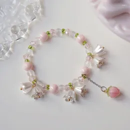 Urok bransoletki Koreańska luksusowa bransoletka kwiatowa dla kobiet błyszcząca cyrkon opal perłowa z koralikami Róża Regulowana modna biżuteria