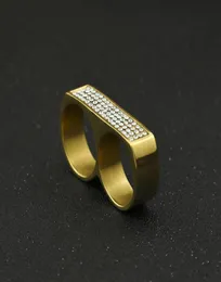 Biżuter podwójny palec na podwójnym paleniu biżuteria Hip Hip Wysoka jakość lodowana stal nierdzewna złote pierścienie 9031771