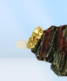 Men039s Women039s Strukturierter Cluster-Nugget-Ring aus Edelstahl mit 14-karätigem, 18-karätigem und 24-karätigem Gelbgold, plattiert, mit Diamantschliff, Paar J4273389
