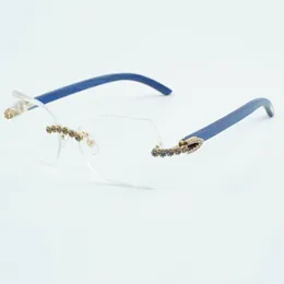 Modisches neues Produkt mit blauem Bouquet-Diamant und geschliffener klarer Linse 8300817 mit naturblauen Holzbeinen, Größe 60-18-135 mm