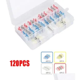 커넥터 터미널 120pcsset 솔더 씰 와이어 커넥터 Sheat 수축 엉덩이 커넥터 워터 푸르기 및 분산 된 전기 스플 라이스 61303 DHUG0