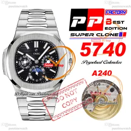 5740 Perpetual Calendar A324SC Automatic Mens Watch PPF Black Texture Dial Stick Markers Stainless Steel Bracelet Super Edition Reloj Hombre Puretimewatch PTPP