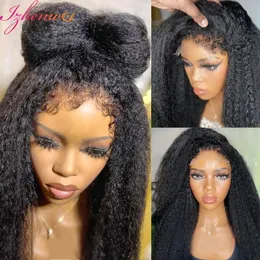 4C Kinky Edges Hairline Вьющиеся волосы ребенка 13X6 Кудрявый прямой парик фронта шнурка Человеческие волосы Прозрачный яки Прямой парик фронтальной части шнурка 240312