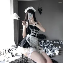 Bras Sets Sexy Japanese Maid Cosplay Costumes Erotic Lingerie Underwear Servant Classical Lace Outfit Dress Uniform French