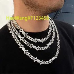 Gioielli Hip Hop Uomo Spina Cubic Zirconia Diamante Bracciale cubano argento Punk Catena d'oro Collana di bracciali con filo spinato