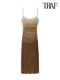 Traf Women Fashion Tiul z drukowanym tiulowym sukienką midi Seksowną prostą szyjką cienkie paski Sukienki Kobiece Vestidos Mjer 240313
