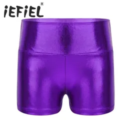 iEFiEL Kids Girls Shiny High Waist Dance Shorts Bottoms Activewear Child Clothes for Yoga Sports Workout Gym Gymnastic Dancing 240315