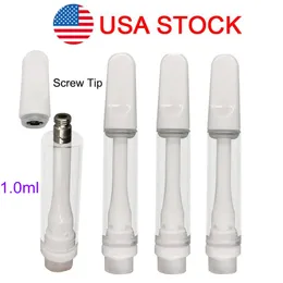 Stock Stock Pełne ceramiczne wózki 1 ml Grube Kasety olejowe wkładki White Atomizery 4PCS Olf Poleć puste E-papierosy Płaskie śruby Cewki cewki cewki 510 Atomizer 400pcs/partia