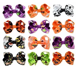 Halloween Barrettes Pumpkin Grosgrain Hairpin Ribbon Ribbed Band Bows Girl Hair Clips Hallowmas Hair Accessories 12 Designs Option7504922