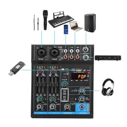 Interface USB do Mixer de conversor 4Cannel, controlador de som de DJ com cartão de som BluetoothCompatible para computador