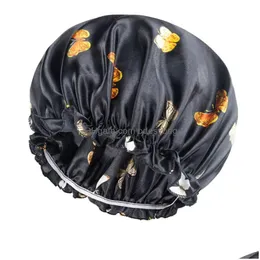 Beanie/Skull Caps Graphic Futterfly Print Satin Night Hat For Women Girl Elastic Sleep Caps Beauty Bonnet Hair Care Fashion Accessorie Dhnhf