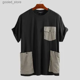 T-shirty męskie 2023 Summer Mens T-shirt kieszeń solidne swobodne koszulka z krótkim rękawem Męskie ubranie uliczne Camisetas Hombre Loose para T-shirt 5xl Q240316