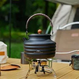 물병 1.4L 금속 초경중 커피 주전자 핸들 야외 여행용 캠핑 요리를위한 휴대용 휘파람