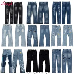 Shengh Galery Dept 청바지 Uomo Mens Jean Trouser Man Pants 낙서 마이크로 플레어 스플릿 스플래시 잉크 여자 청바지 쿨 데님 갤러리 바지 흑인 여성 의류