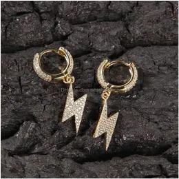 Dangle & Chandelier Mens Gold Lightning Earrings Womens Sier Dangle Hoop Earring Fashion Hip Hop Jewelry Drop Delivery Jewelry Earrin Dhk1M