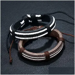 Charme Pulseiras Estilo Diferente Simples Corda Trançada Handmade Couro Charme Pulseiras Bangle Para Mulheres Homens Party Club Jóias Drop Del Dho3R