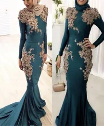 2019 Muslim Aso Ebi Long Sleeves Mermaid Evening Dresses 3D Lace Floral Beaded Sweep Train Plus Size Party Prom Dresses BC03963226186