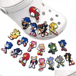 Schuhteile Zubehör Charms Großhandel Kindheitserinnerungen Spiel Sonic Cartoon Clog Schuhzubehör PVC Dekoration Schnalle Soft Rubbe Dhx90