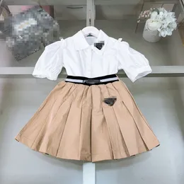 PRAD2024 Camicia da bambina di fascia alta ragazza Camicia con maniche a palloncino gonna corta a pieghe abiti firmati per bambini vestito da bambina Vestito da polo Vestito da scuola primaria taglia 110-160 cm