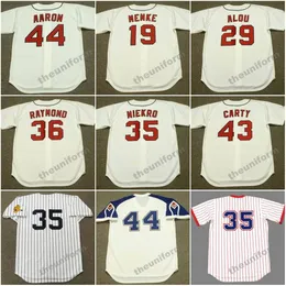 Masculino 1967-1976 FELIX MILLAN DENNIS MENKE FELIPE ALOU PHIL NIEKRO Atlanta CLAUDE RAYMOND RICO CARTY Retrocesso HANK AARON MACK JONES Camisa de beisebol S-5XL