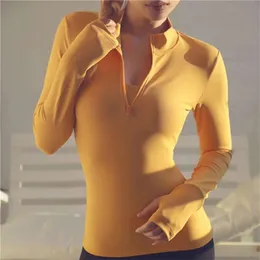 Donna Sport Palestra Yoga Camicie Mezza cerniera Manica lunga Abbigliamento sportivo Top Fiess Giacche da corsa Allenamento Jogging Allenamento T-shirt