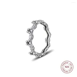 Anéis de cluster autêntico 925 anel de prata esterlina flor coroa casamento para mulheres meninas jóias finas anillos bague femme