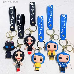 Keychains Lanyards Creative Cartoon Film Film Action Coraline Figure Doll Model Cute Doll PVC Keyring Ornament Key Chain Pendant Gifts Y240316