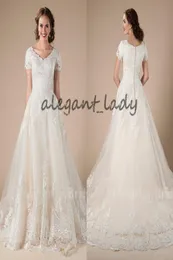 Aline Lace Tulle Vintage Modest Wedding Dresses مع الأكمام القصيرة الأكمام الرسمية البلد الغربي فساتين الزفاف المعبد Bridal8328693