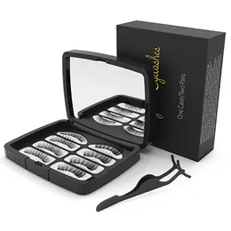 Mix Wimpern 2 Paar Doppelmagnet Falsche Wimpern Set 3D Magnetisch mit Acrylbox Wiederverwendbares Make-up-Tool Mädchen Geschenk 240305