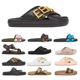 Designer Sandaler Fashion Women Män tofflor Slides Luxury Lady Gentlemen Colorful Canvas Letter Anatomic Leather Slider 35-45 Chaussures tofflor med låda