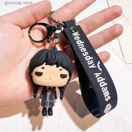 Keychains Lanyards Horror Wednesday Addams Sile Keychain toy Thing Hand Home Decor Key chains Doll Schoolbag Pendant Halloween Costume Props Y240316