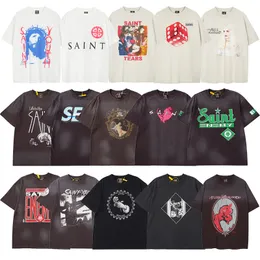 Tasarımcı T Shirt Erkekler Saint Michael Tshirt Vintage Kadınlar Tshirt Erkek Gömlek Yüksek Kaliteli Sokak Sokak Moda Kısa Kollu Pamuk Trend Carti Trend