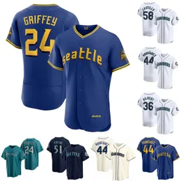 Seattle 24 Ken Griffey Jr. Mariner Jersey Julio Rodriguez Ichiro Suzuki Cal Raleigh George Kirby Logan Gilbert Luis Castillo Luis Urias Mitch Garver Seby Zavala Shirt