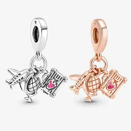 Airplane, Globe & Suitcase Dangle Charm Pandoras 925 Sterling Silver Charms Set Bracelet Making charm Necklace Pendant Girlfriend Gift with Original Box Top quality