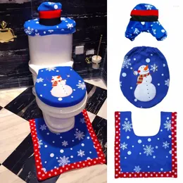 Mattor 3st/Set Christmas Mat Badrumdekor Xmas Rug Blue Snowman Toalett Seat Cover och Year Home Decorations Gift