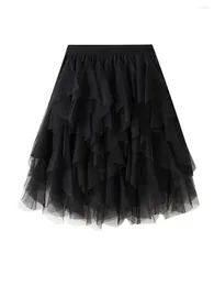 スカートDeuyeng Women S Tulle Tulle Tutu Skirt Solist Color Elastic Layered Mesh Fairy A-Line Mini for Beach Party Club Streetwear