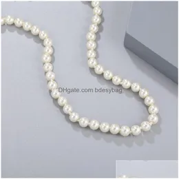 Beaded Halsband MAN-Made 8mm Pearl Pärled Simple Pendant Neckor for Women Girl Wedding Party Club Decor Fashion Jewelry Drop Deliv Dhqjx