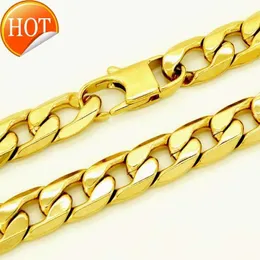 Ketten Männliche Halsband Edelstahl Gold Farbe Halskette 12 MM 20-36 Zoll Männer Frauen Modeschmuck Curb Kubanische Kette