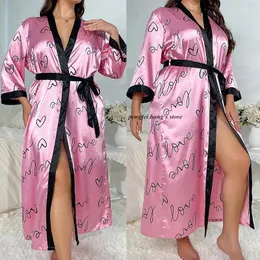 Women's Sleepwear Women Summer Spring Nightgown Print Flower Bathrobe Big Size 4Xl 5Xl Robe Loose Loungewear Homewear Kimono Gown