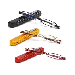 Sunglasses Unisex Pocket Reading Glasses Slim Mini Metal Readers With Pen Tube Case Men Women HD Reader Eyeglasses Diopter 1.0/2.0/3.0/4.0